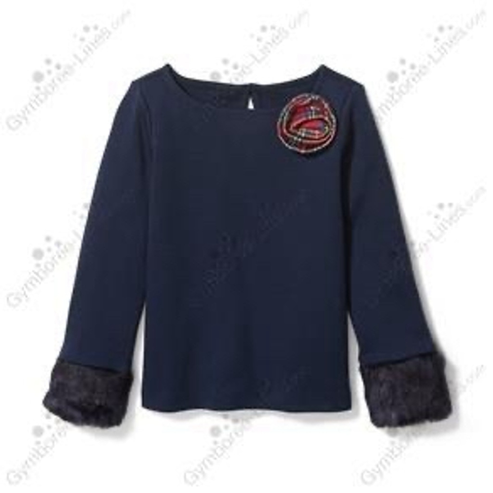 Janie and Jack Top Faux Fur Cuffs 12 Navy Blue Girls